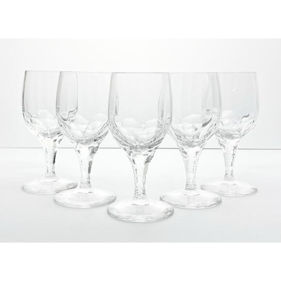 1940s Tiffin-Franciscan “Dewey” Set of 5 Crystal Water or Wine Glasses 6.25” 8oz - Picture 2 of 5